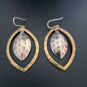 Sterling Silver & Brass Grace & Heart Hammered Dangle Earrings